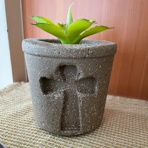 Handcrafted Rustic Brown Planter with Green faux Succulent